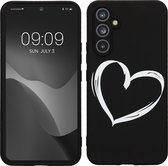 coque kwmobile compatible avec Samsung Galaxy A54 5G - Coque pour smartphone en blanc / noir - Design Brushed Heart