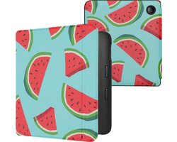 kwmobile e-reader hoesje geschikt voor Kobo Libra 2 hoes - E reader flip case met magnetische sluiting - Ereader cover - Watermeloen design in rood / groen / zwart