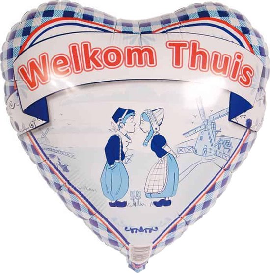 Folat - Folieballon Welkom Thuis Delfts Blauw Hart 45 cm