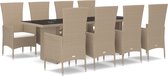 vidaXL - 9-delige - Tuinset - met - kussens - poly - rattan - beige