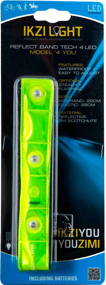 IKZI-Light- Reflecterende armband - 4-led - Fluorgeel
