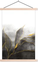 Posterhanger incl. Poster 40x60 cm - Schoolplaat - Marmer - Zwart - Goud - Luxe - Marmerlook - Textielposter - Blanke latten