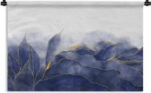 Wandkleed - Wanddoek - Marmer - Blauw - Marmerlook - Goud - Textuur - 180x120 cm - Wandtapijt