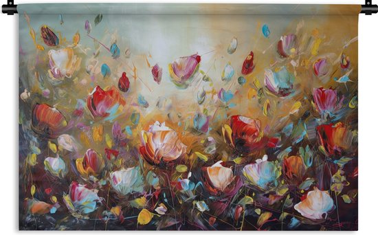 Wandkleed - Wanddoek - Bloemen - Kunst - Natuur - Olieverf - 150x100 cm - Wandtapijt
