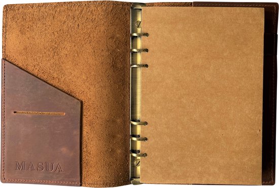 Masua leren notitieboek - A5 met ringband - Gelinieerd - Hervulbaar - Leer - Gestikte naden - Stoic journal - Masua