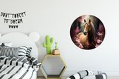 WallCircle - Wandcirkel paard - Bloemen - Roze - Natuur - Wanddecoratie woonkamer - Muurcirkel binnen - Wandbord rond - Ronde schilderijen - 60x60 cm - Ronde muurdecoratie - Cirkel schilderij