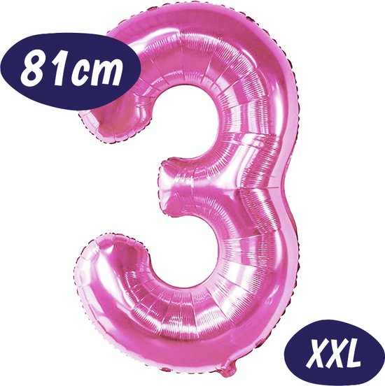 Cijfer Ballonnen - Ballon Cijfer 3 - 70cm Fuchsia Roze - Folie - Opblaas  Cijfers -... | bol.com