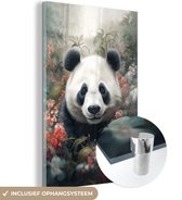 MuchoWow® Glasschilderij 40x60 cm - Schilderij acrylglas - Panda - Wilde dieren - Bloemen - Natuur - Foto op glas - Schilderijen