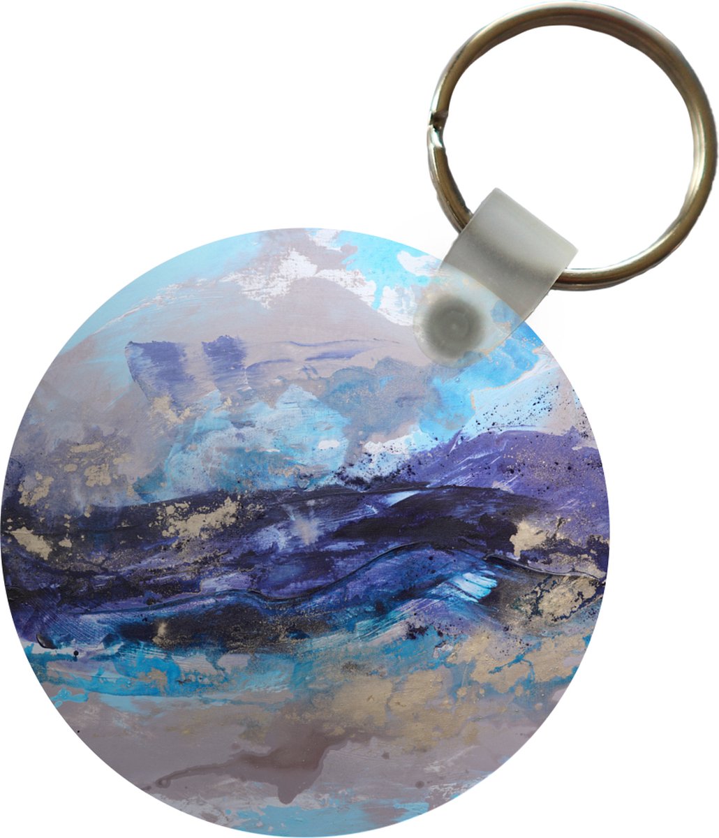 Sleutelhanger - Abstract - Grijs - Blauw - Verf - Plastic - Rond - Uitdeelcadeautjes