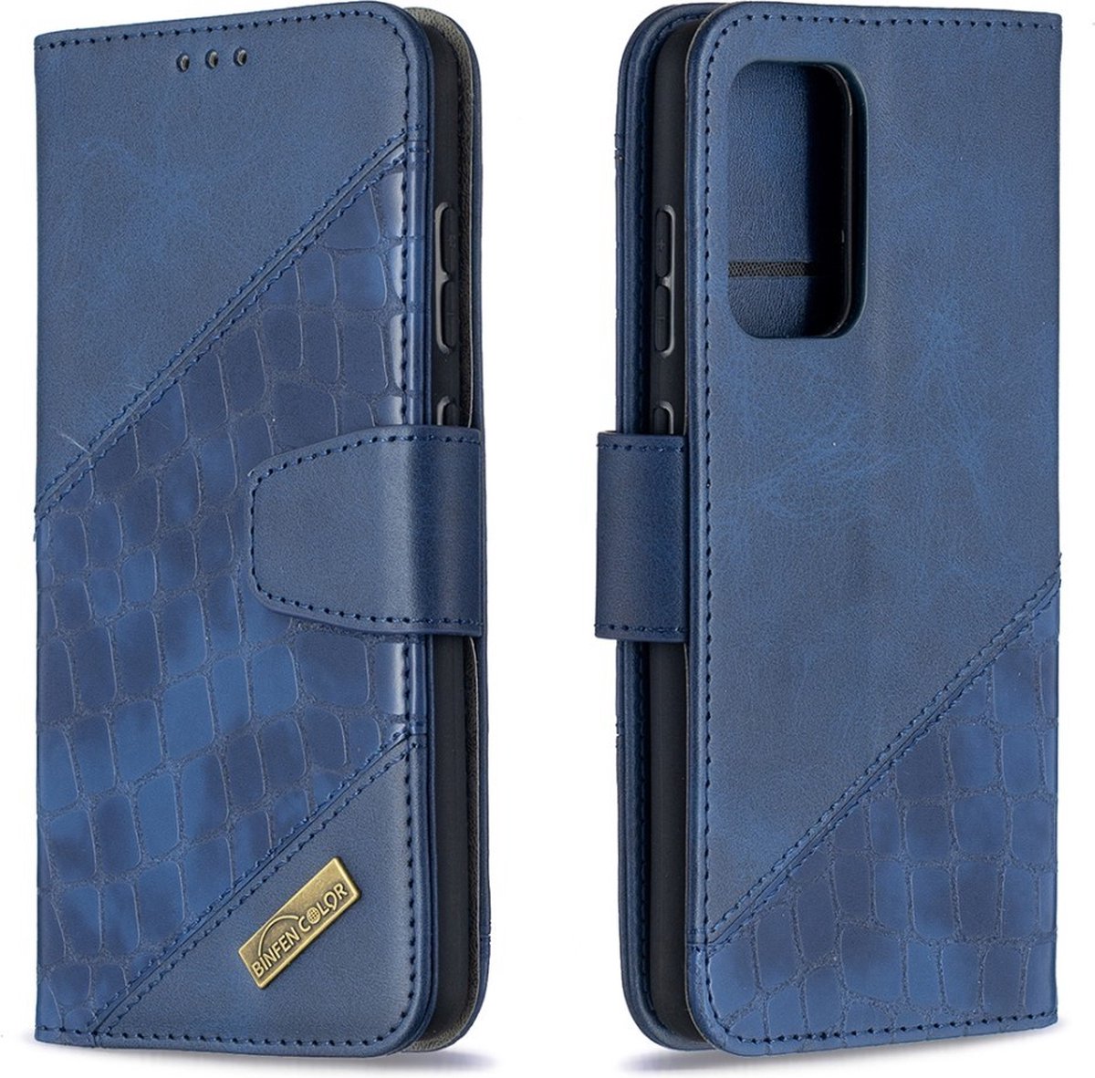 BINFEN Croco Book Case - Geschikt voor Samsung Galaxy A52 / A52s Hoesje - Blauw