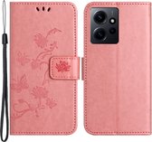 Coverup Bloemen & Vlinders Book Case - Geschikt voor Xiaomi Redmi Note 12 4G Hoesje - Roze