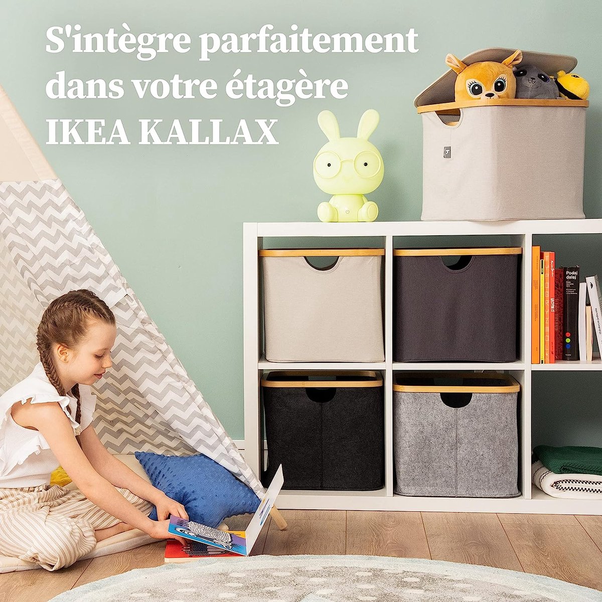 Boîte de rangement en toile HENNEZ avec couvercle - panier pour inserts kallax  IKEA -... | bol.com