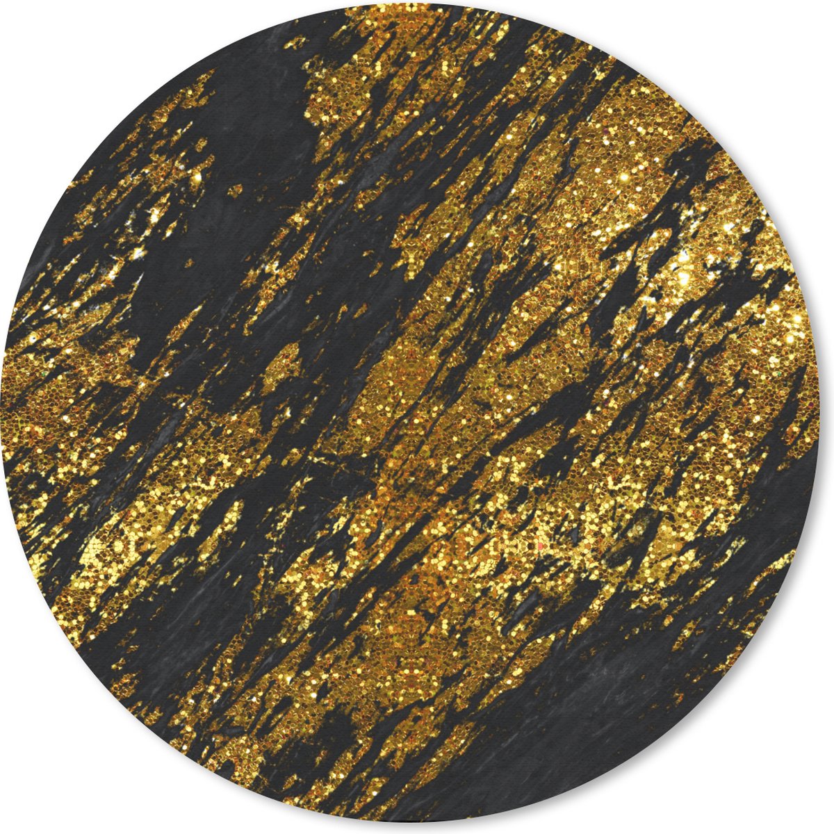 Muismat rond 40x40 cm - Mousepad Marmer - Goud - Glitter - Zwart - Ronde muismatten
