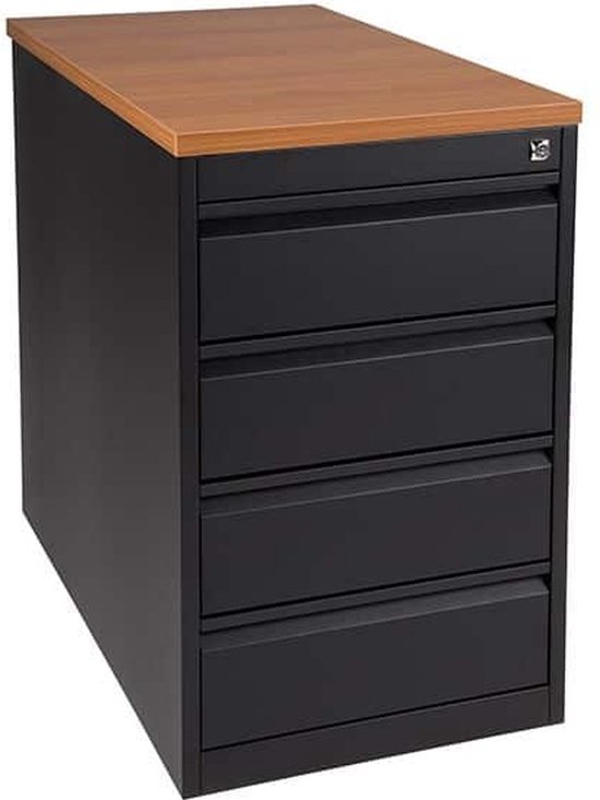 ABC Kantoormeubelen praktische standcontainer 4 lades diep 60cm kleur zwart (ral9005) topblad beuken