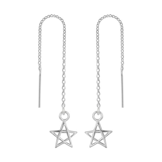 Zilveren oorbellen | Chain oorbellen | Zilveren chain oorbellen, pentagram