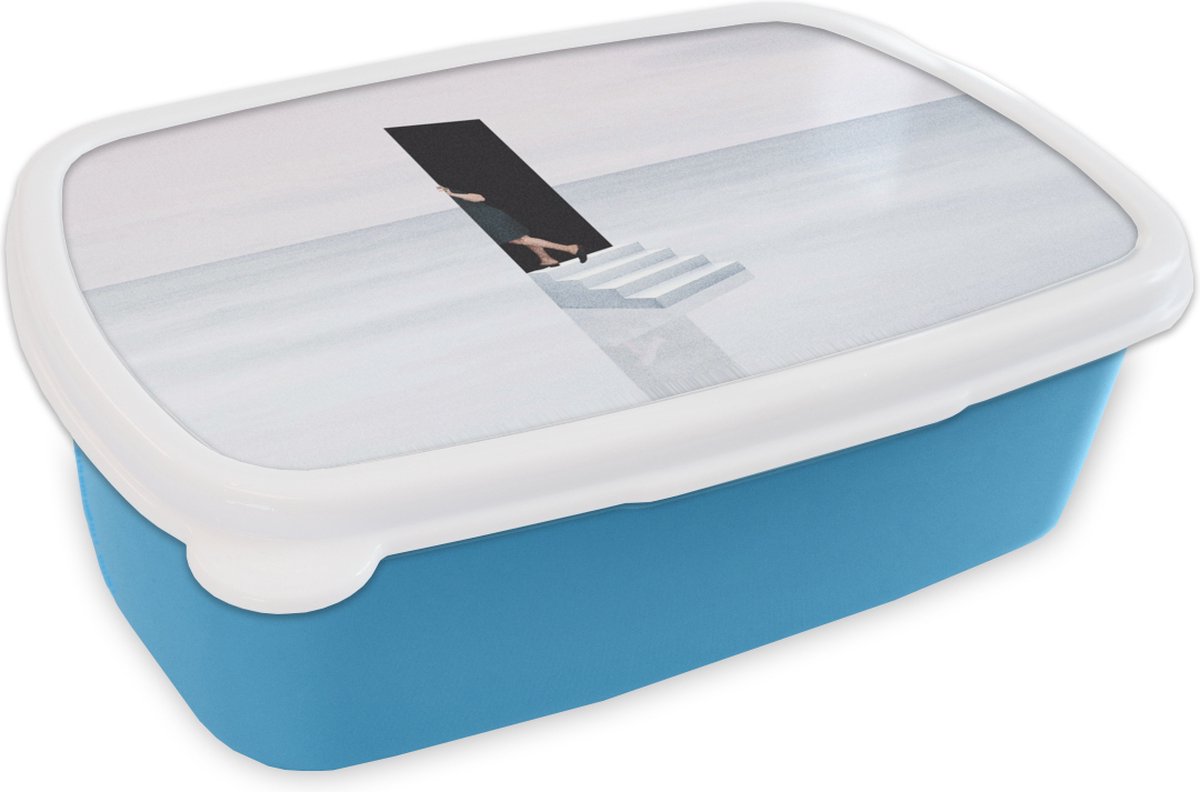 Broodtrommel Blauw - Lunchbox - Brooddoos - Vintage - Deur - Abstract - 18x12x6 cm - Kinderen - Jongen