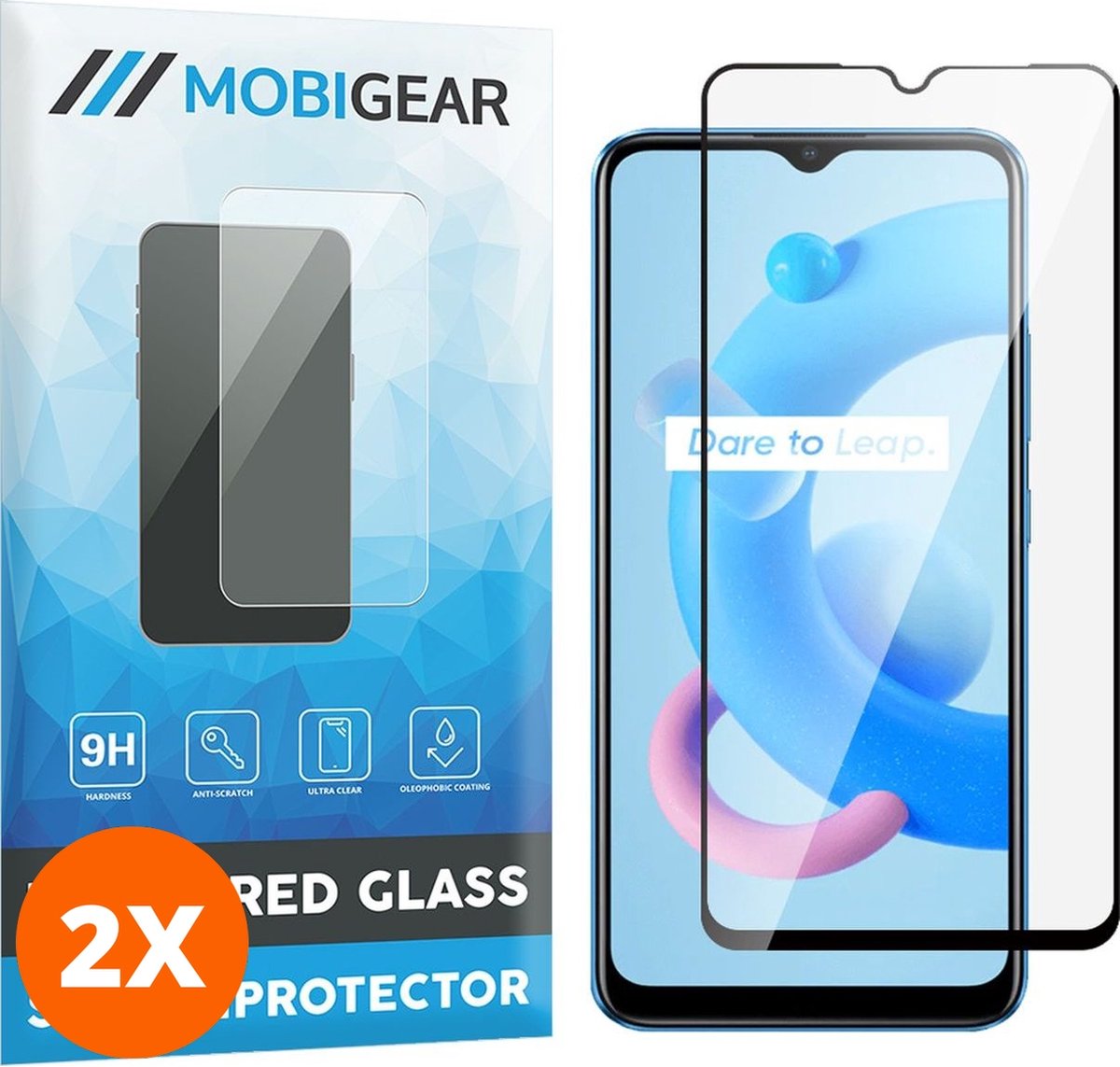 Mobigear Screenprotector geschikt voor Realme C11 (2021) Glazen | Mobigear Premium Screenprotector - Case Friendly - Zwart (2-Pack)