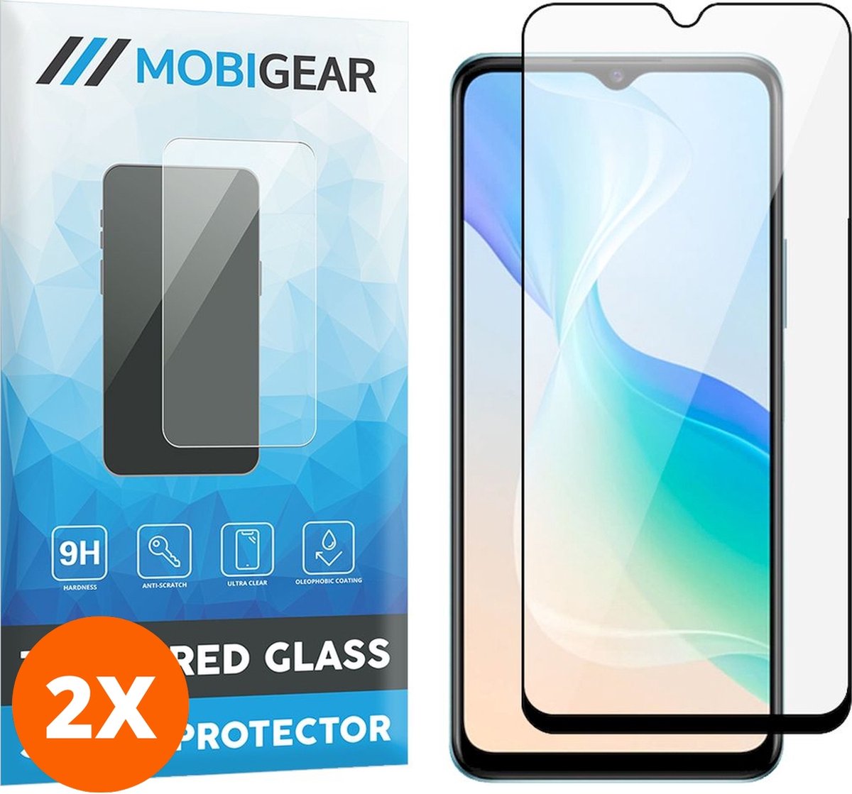 Mobigear Screenprotector geschikt voor Vivo Y76 Glazen | Mobigear Premium Screenprotector - Case Friendly - Zwart (2-Pack)