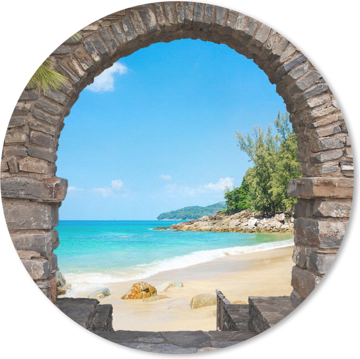Muismat rond 30x30 cm - Mousepad Doorkijk - Strand - Tropisch - Zomer - Ronde muismatten