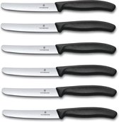 6 pièces de couteaux de table - couteau à tomates Swiss Classic sans tranchant inox - Swiss Made - noir