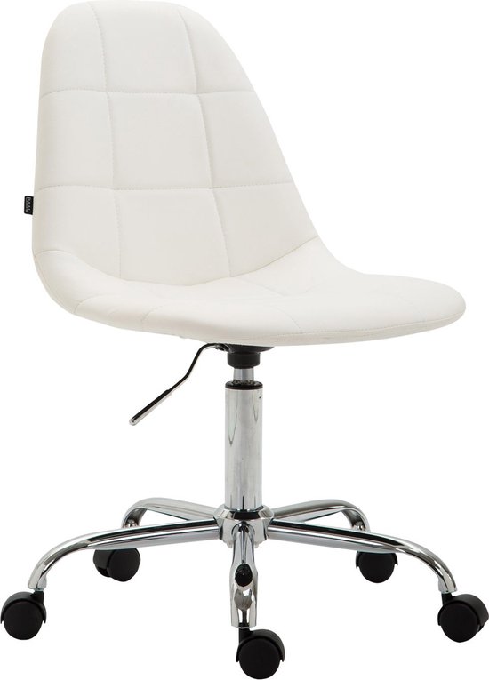 Tabouret de travail de Luxe Ezio - Wit - Pour adultes - Sur roulettes - Cuir artificiel - Chaise de bureau ergonomique - Réglable en hauteur