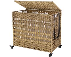 Wasmand Didi op wielen - Met handgrepen - Wasbox - Rechthoek - Wassorteerder - Rotan wicker - 3 vakken