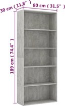 vidaXL-Boekenkast-met-5-schappen-80x30x189-cm-bewerkt-hout-betongrijs