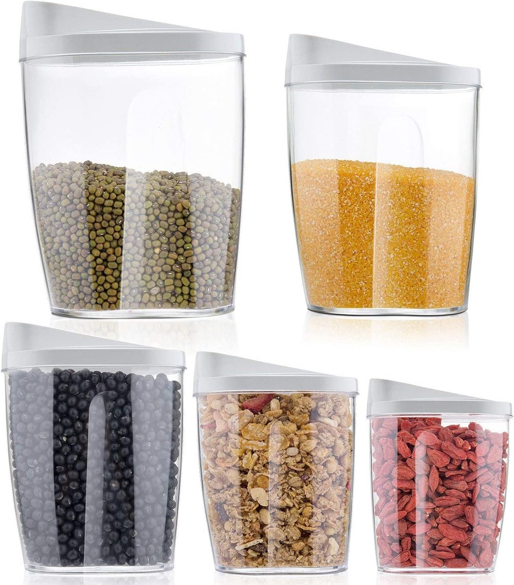 Opslagcontainers, set van 5 BPA-vrije voedselopslagcontainers voor ontbijtgranen/cornflakes