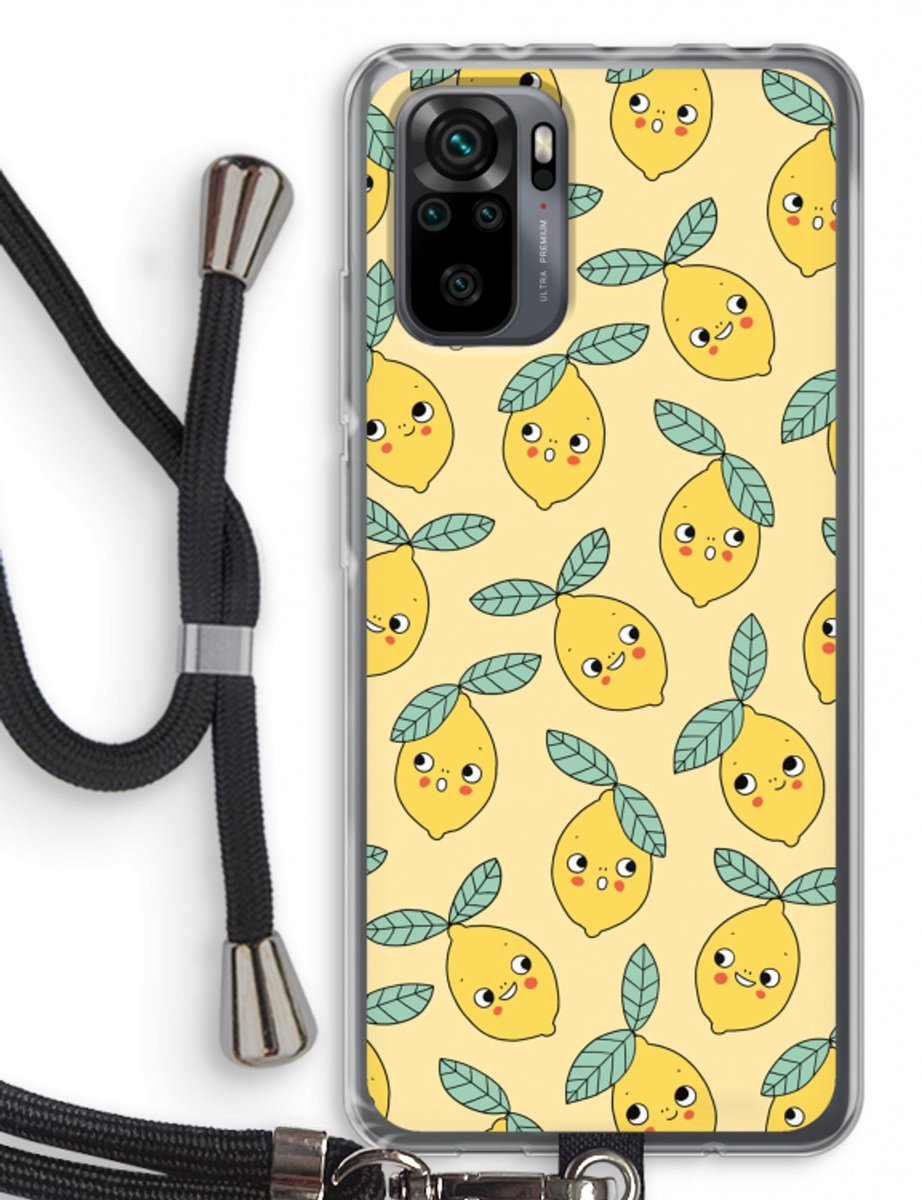 Case Company® - Hoesje met koord geschikt voor Xiaomi Redmi Note 10 Pro hoesje met Koord - Citroenen - Telefoonhoesje met Zwart Koord - Bescherming aan alle Kanten en Over de Schermrand