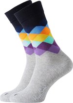 Happy Socks herensokken Faded Diamond Sock grijs met kleur -  Maat 41-46