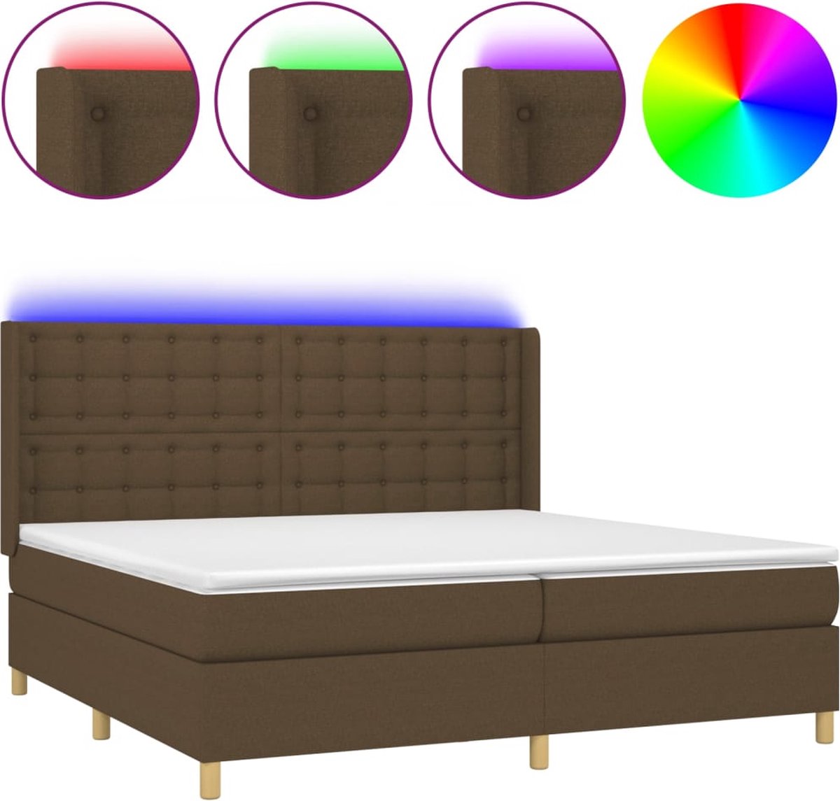 vidaXL - Boxspring - met - matras - en - LED - stof - donkerbruin - 200x200 - cm