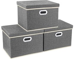 Opvouwbare opbergdozen met deksel, groot, opbergdozen voor kledingkast, kinderkamer, kist met deksel voor het organiseren van huis en kantoor, 3 stuks, zwart