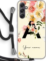 Gepersonaliseerd - Case Company® - Hoesje met koord geschikt voor Samsung Galaxy A34 hoesje met Koord - Flirty Flowers Monogram - Telefoonhoesje met Zwart Koord - Bescherming aan alle Kanten en Over de Schermrand