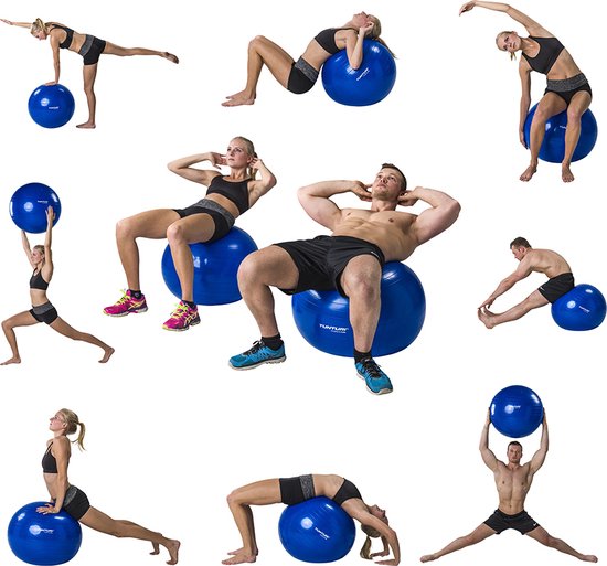 Tunturi Fitness bal - Yoga bal inclusief pomp - Pilates bal - Zwangerschaps bal - 75 cm - Kleur: zilver - Incl. gratis fitness app - Tunturi