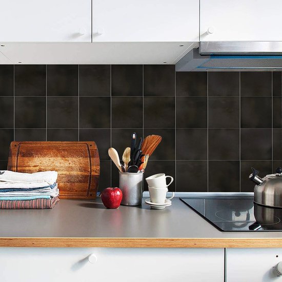 Ulticool Décoration Stickers carrelages - Zwart Grijs Aspect Béton Décoration Aspect Papier Look - 15x15 cm - 15 pièces Adhésif Foil Stickers Carrelage - Adhésif Carrelage Auto Adhésif - Sticktiles - Salle de Bain - Cuisine
