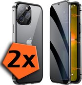 Hoes Geschikt voor iPhone 8 Plus Hoesje Magnetisch Back Cover Case - Hoesje Geschikt voor iPhone 8 Plus Hoes 360 graden Bescherming Case - Zilver - 2 Stuks