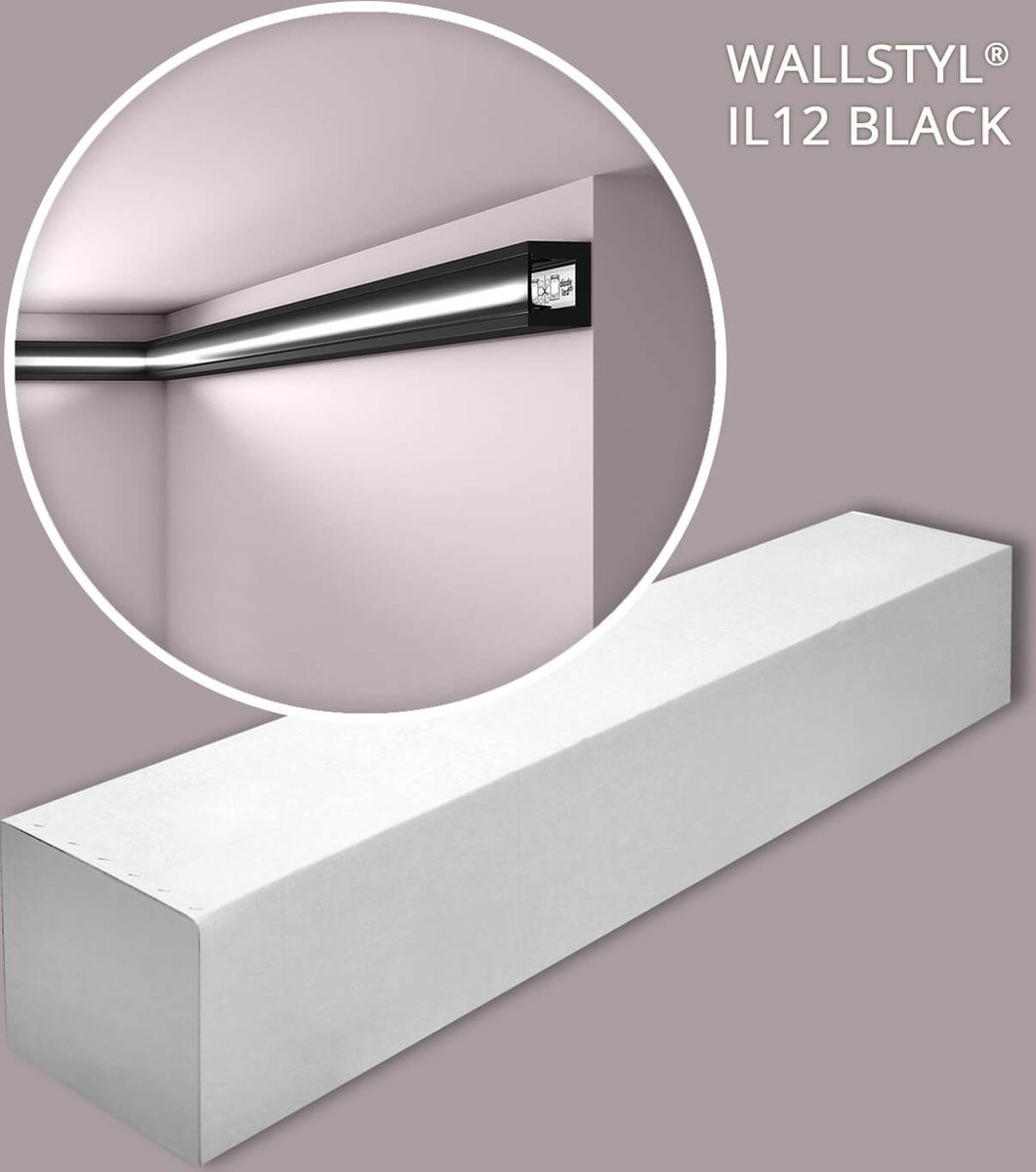 NMC IL12 BLACK-box WALLSTYL Noel Marquet 1 doos 30 stukken Kroonlijst Indirecte verlichting modern design zwart | 60 m