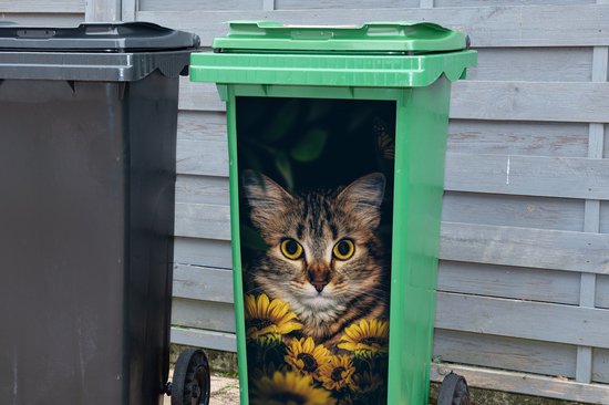 Autocollant pour contenant Chat - Jaune - Fleurs - Botanique - 38x80 cm - Autocollant Kliko
