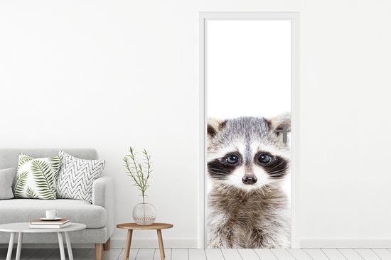 Sticker de porte Raton laveur - Animaux - Nature - Wit - 85x215 cm - Poster de porte