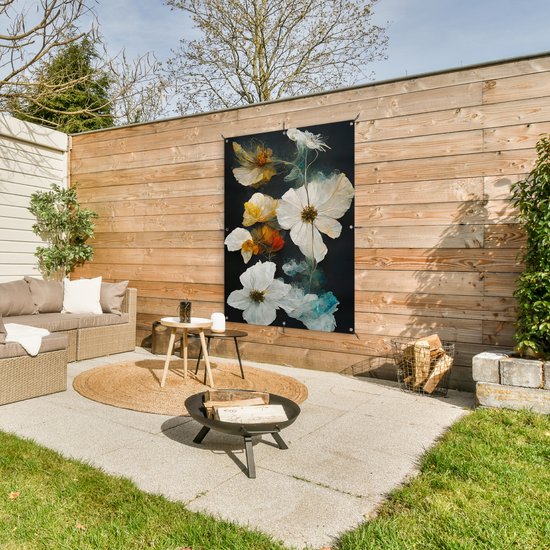 Affiche de jardin - Toile de jardin - Posters de jardin extérieur - Fleurs - Plantes - Zwart - Wit - 90x120 cm - Jardin