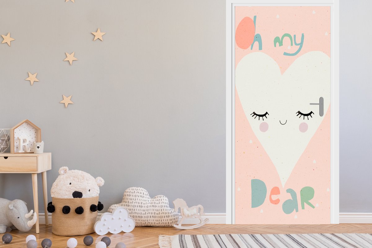 Deurposter 80x205 cm - Deursticker Pastel - Hart - Quote - Oh my dear - Meubelfolie zelfkl
