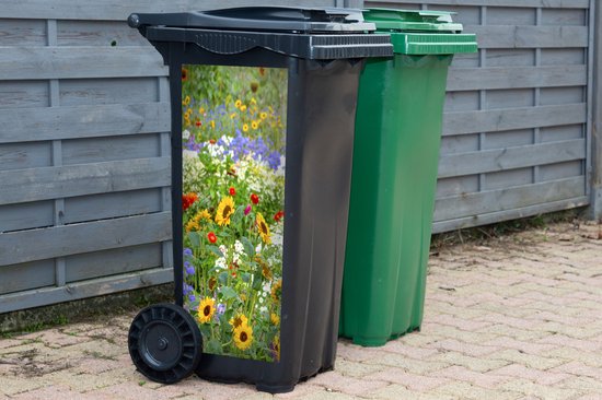 Zwarte kliko met een afbeelding van zonnebloemen, klaprozen en blauwe bloemen.
