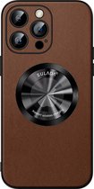 Sulada Soft case Microfiber leer en shockproof en lensbeschermer met magnetische ring voor de iPhone 14 Pro Bruin