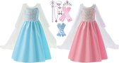Prinsessenjurk meisje - Prinsessen speelgoed - Het Betere Merk - Roze + Blauwe jurk + Accessoires maat 116/122 (130) - carnavalskleding - 13-Pack - cadeau meisje - verkleedkleren - Kroon - Toverstaf - Juwelen
