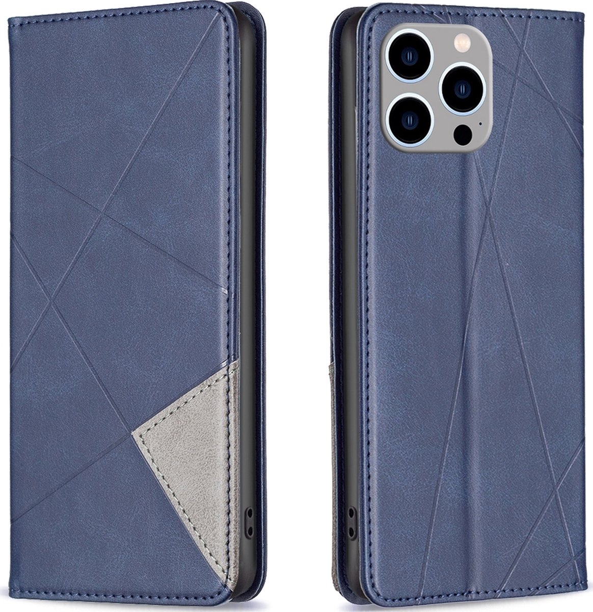 Mobigear Telefoonhoesje geschikt voor Apple iPhone 15 Pro Max Hoesje | Mobigear Rhombus Slim Bookcase | Pasjeshouder voor 2 Pasjes | Telefoonhoesje voor Pinpas / OV Kaart / Rijbewijs - Blauw