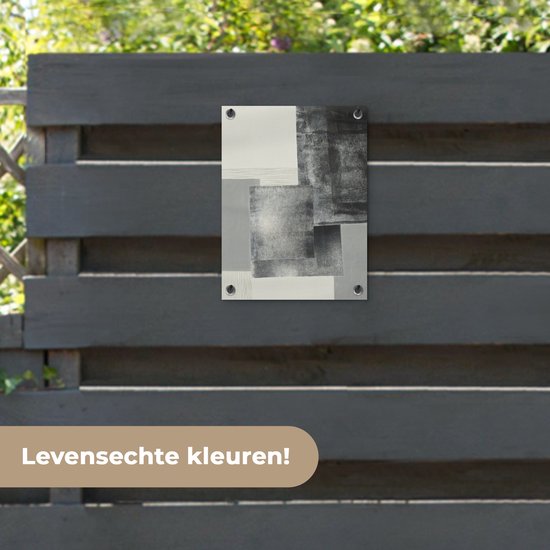 Tuinposter 30x40 cm - Tuindecoratie Abstract - Grijs - Zwart - Kubus - Poster voor in de tuin - Buiten decoratie - Schutting tuinschilderij - Tuindoek muurdecoratie - Wanddecoratie balkondoek