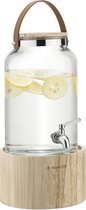 Navaris glazen drankdispenser met kraantje 5 l - Drank dispenser met houten standaard - Limonadetap met deksel van kurk - Voor koude of warme dranken
