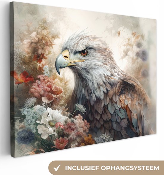 Canvas Schilderij Arend Adelaar Vogel Bloemen Natuur