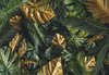 Fotobehang - Vlies Behang - Groen en Gouden Bladeren - Jungle - Botanisch - 460 x 300 cm