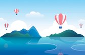 Fotobehang - Vlies Behang - Luchtballonnen boven de Bergen en Zee - Kinderbehang - 460 x 300 cm